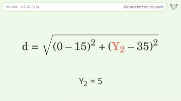 Find the distance between two points p1 (15,35) and p2 (0,5): Step-by-Step Video Solution