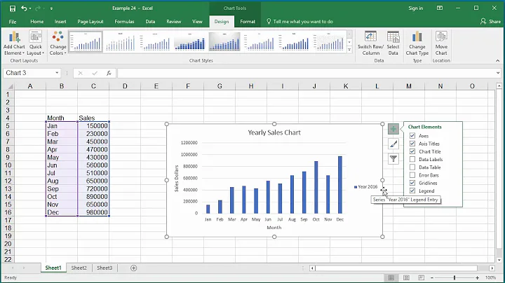 How to Change Elements of a Chart like Title, Axis Titles, Legend etc in Excel 2016