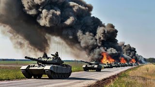 The world is shocked! Row of Russian T90sm Tanks Destroyed, By German Leopard Tanks At Border