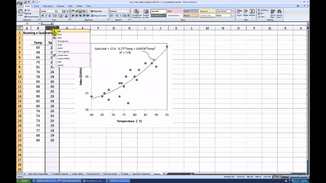 quartic regression excel