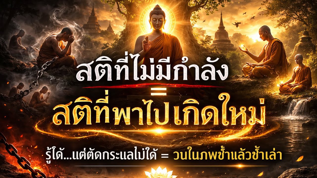 สติที่ไม่มีกำลัง = สติที่พาไปเกิดใหม่ | ฟังแล้วจะรู้ว่า “รู้ตัว” แบบไหน…ยังวนอยู่