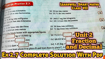 Learnwell smart Maths Class 7 Unit 2 Ex 2 .7 Solutions| Class 7 learnwell maths Ex 2.7 Solution Pdf