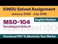 IGNOU MSO 104 Solved Assignment 2026 English Medium PDF Download | MASO: MA Sociology First Year
