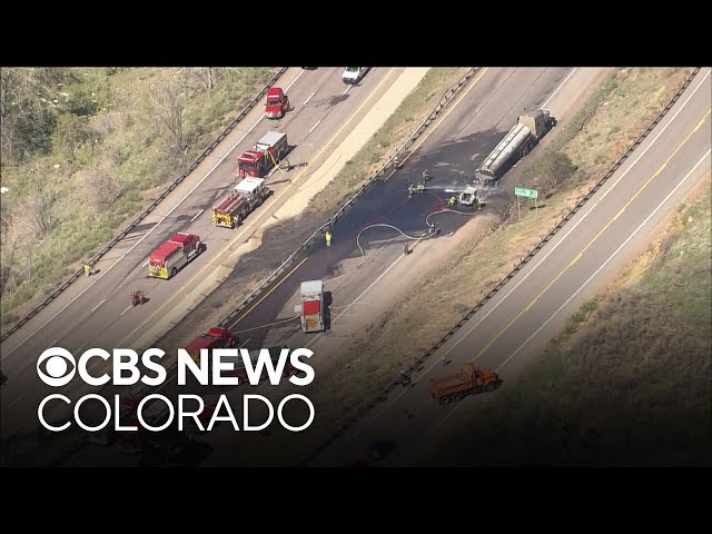 I-70 closed in both directions in Colorado near Morrison after a tanker crash ignited a fire class=
