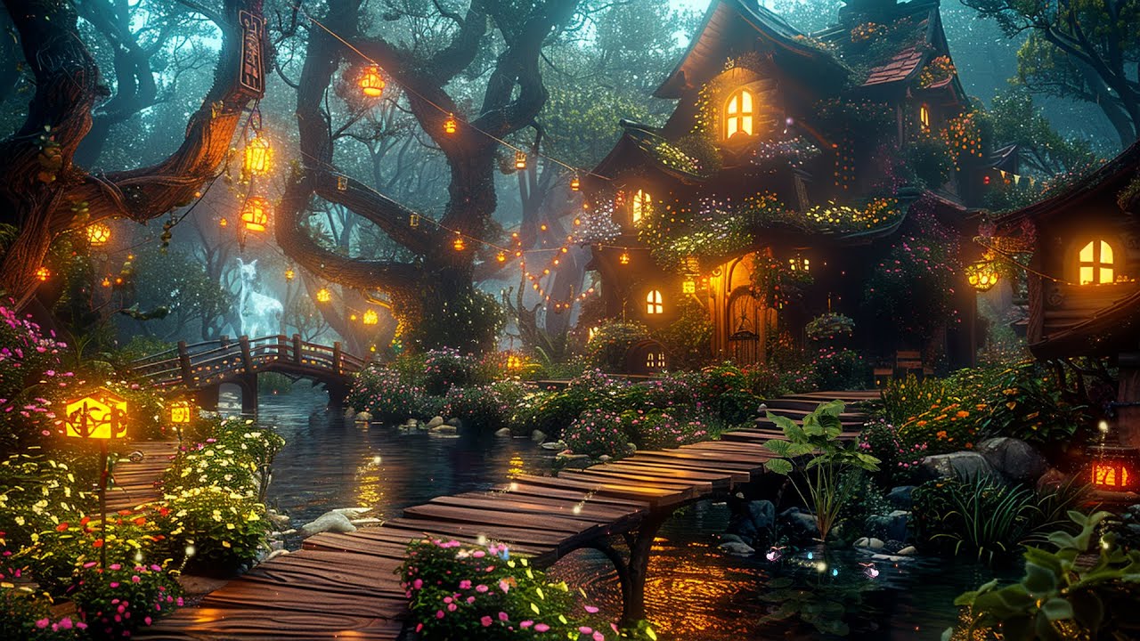 Mystical Aurora Village in Old Forest | Magical Fairy Music & Soft Lake for Good Night's Sleep