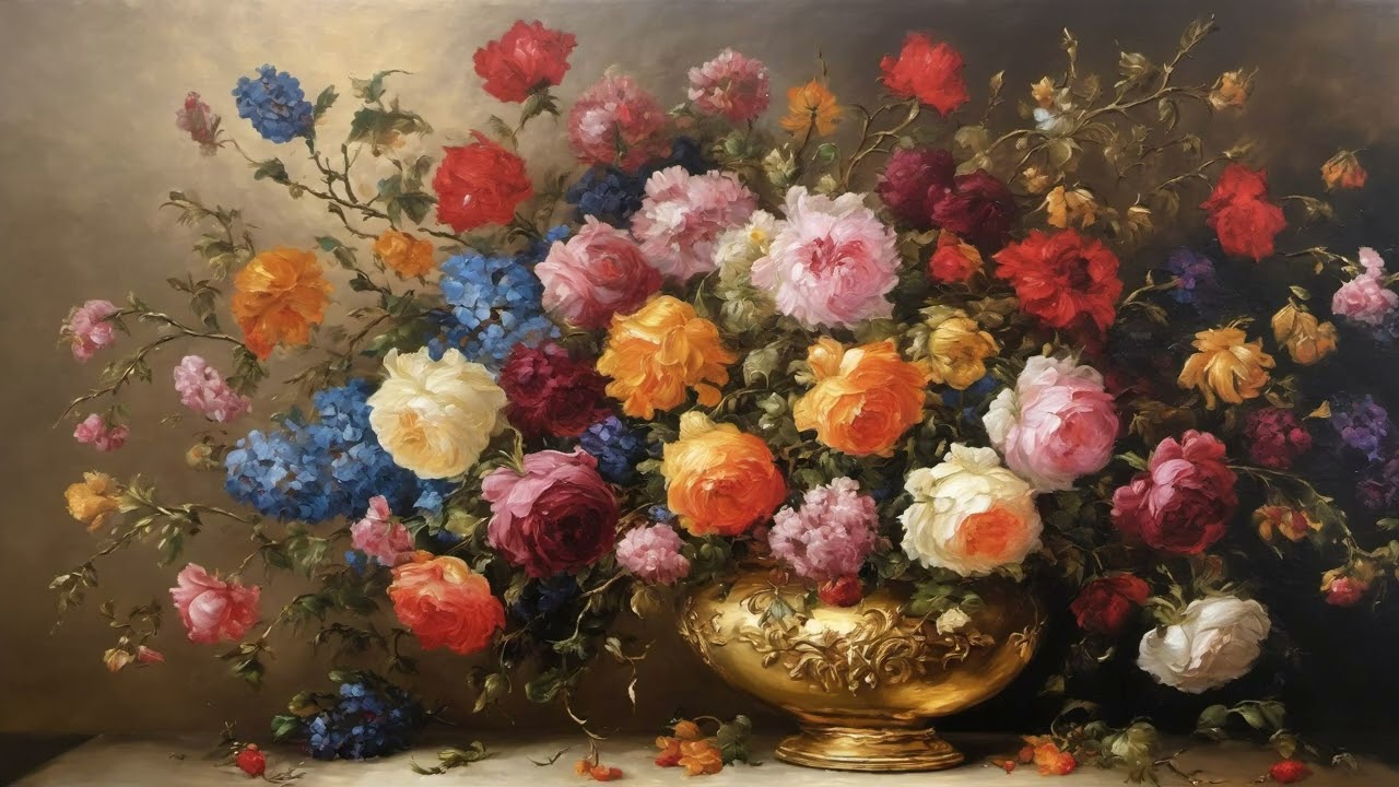 Floral Art TV Wallpaper | 5 Hours of Peaceful Elegant Gold Frame Ambience | 4K