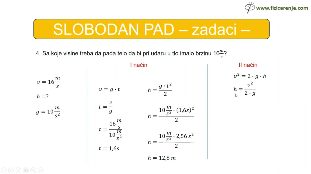 Slobodan pad - zadaci | Fizika za sedmi razred - YouTube