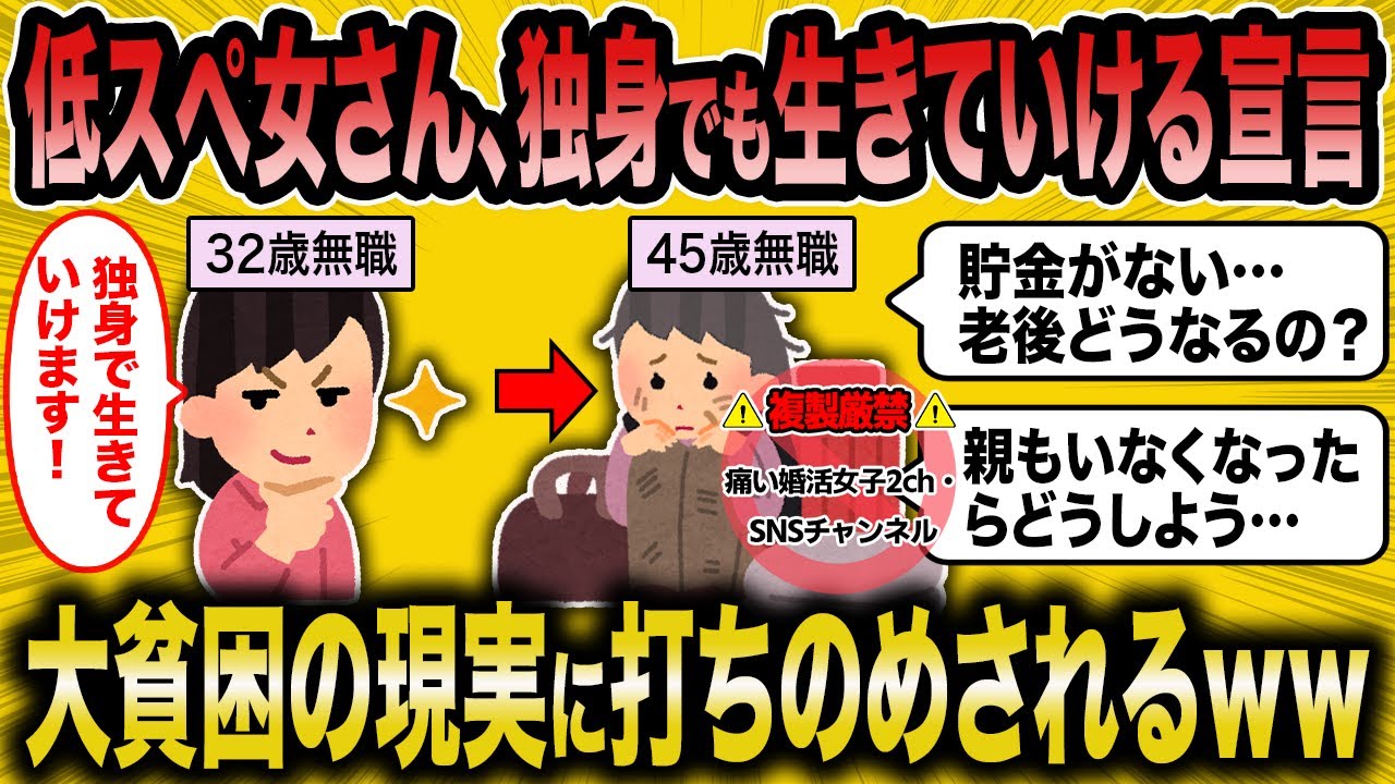 【2ch面白いスレ】婚活に失敗した低スぺ女さん、シャレにならない貧困ｗｗ【ゆっくり解説】