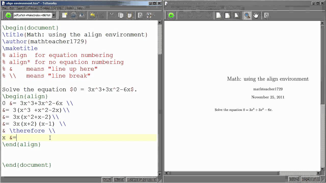 Latex Tutorial 05 Using The Align Environment