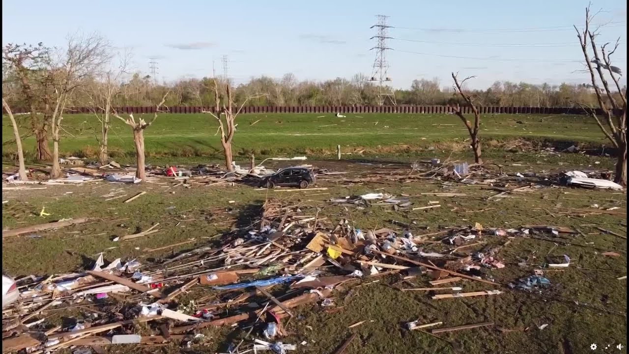Drone footage of tornado damage in Arabi