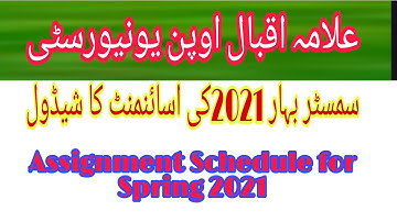 Assignment Schedule for Semester Spring 2021 AIOU