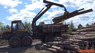 4K| Ponsse Elephant King Forwarder Unloading Timber