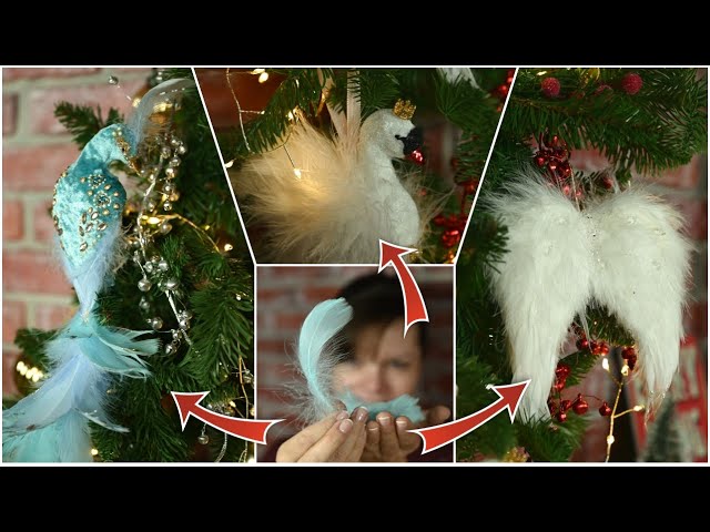 DIY ELEGANT FEATHERED CHRISTMAS ORNAMENTS/ Angel wings, a swan and