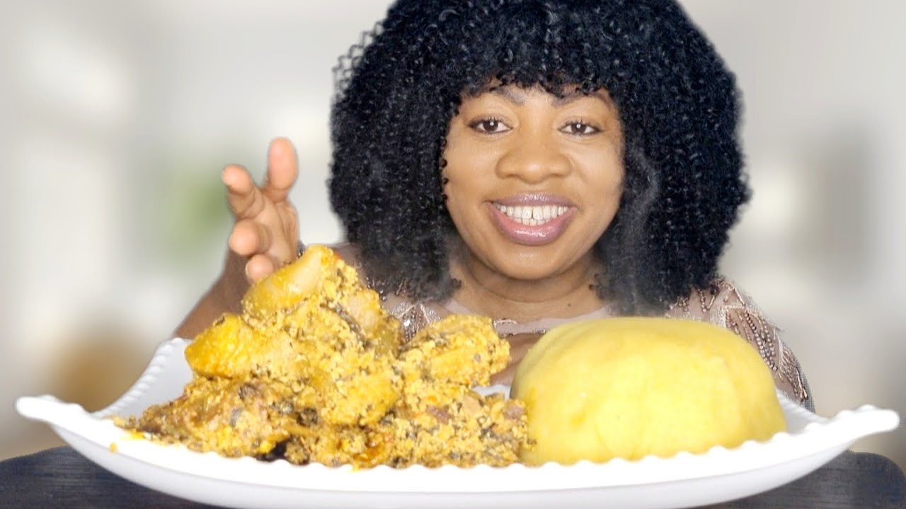 Asmr Mukbang Egusi Soup with Fufu and Cowleg, Shaki, Goat Meat and