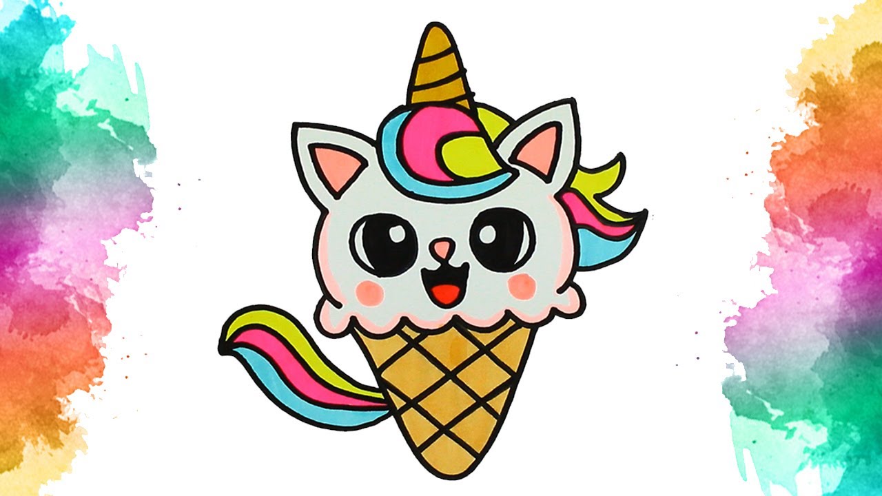 Gatinho e sorvete kawaii para colorir - Imprimir Desenhos em 2023
