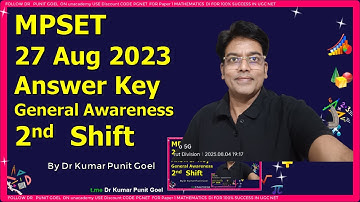 MPSET 27 Aug 2023 Maddhya Pradesh SET Exam Answer Key #MPSET #AnswerKey  @ugcnet Dr Kumar Punit Goel