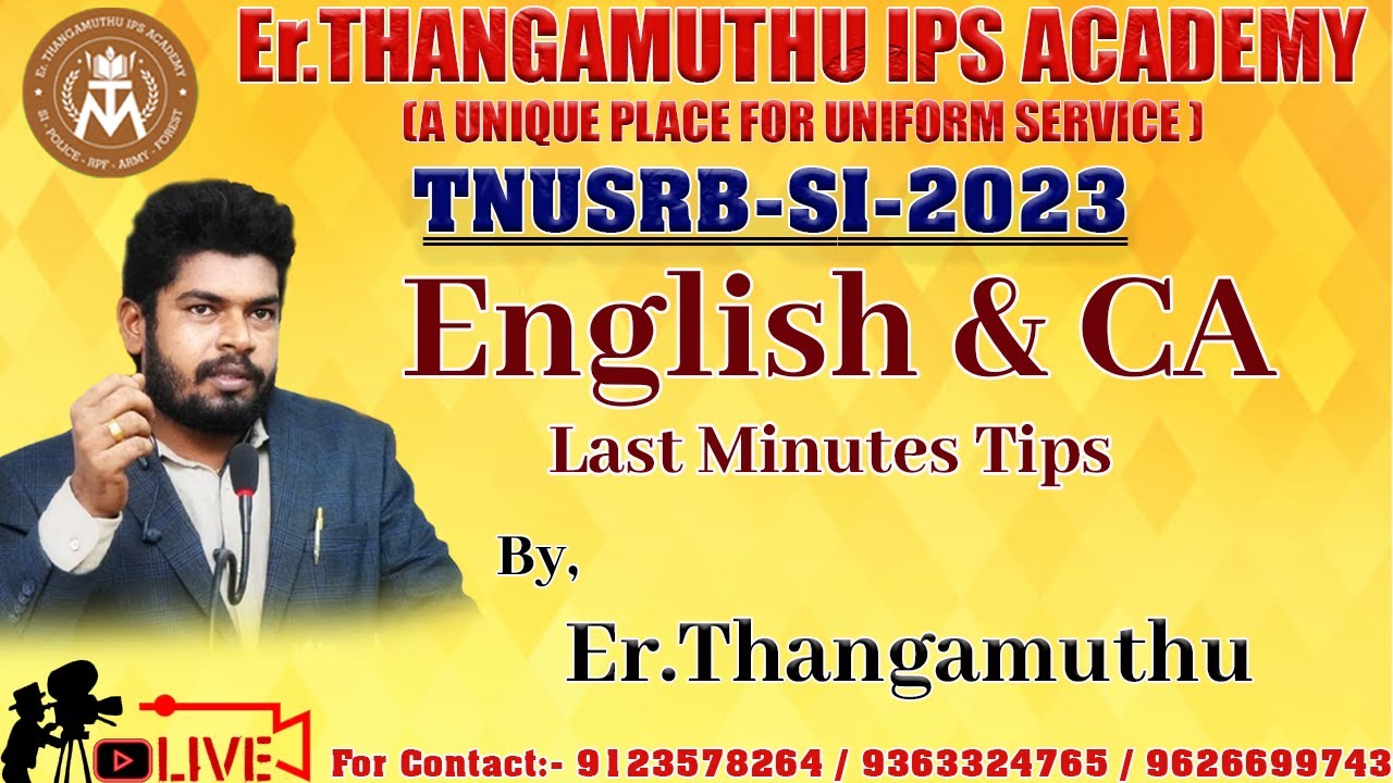 TNUSRB || SI-2023 || ENGLISH & CA || LAST MINUTES TIPS || @er.thangamuthustudycircle