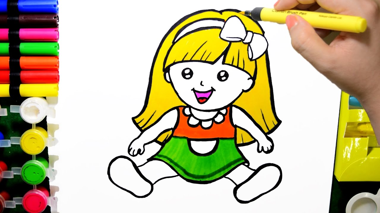 How to Draw Color Paint Cute Baby Doll Coloring Page and Learn to Color for Kids