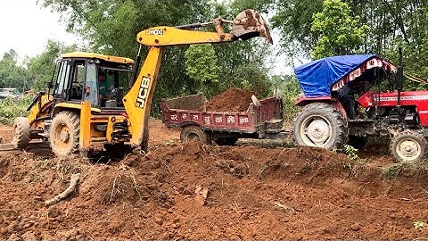 JCB Backhoe Loader Loading Soil In The Field - JCB Backhoe Working Mood