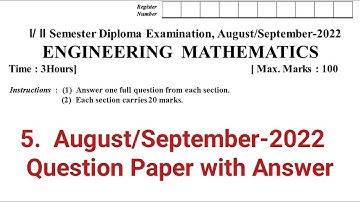 August/September-2022 Question Paper with Answer |Engineering mathematics | c 20 syllabus