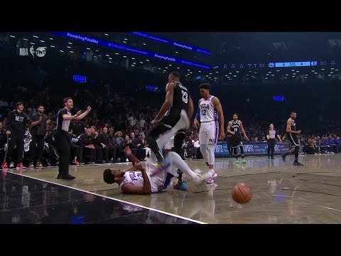 Joel embiid given flagrant foul for kicking nic claxton | nba on espn