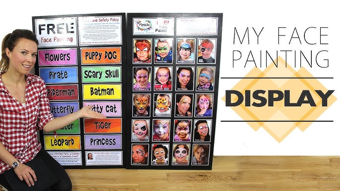 Face Painting Design Board, Face Paint Design Menu Board, Designs for Face  Painters, Boy Face Designs, Girl Paint Designs, Butterfly, Batman 