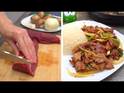COOKING IN 15 MINUTES. TENDER BEEF with mushrooms and onions #gromovguru