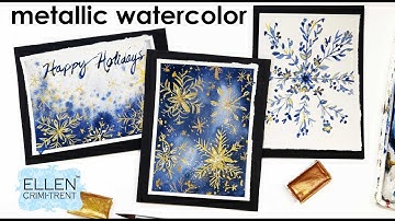 EASY watercolor metallic Snowflake cards