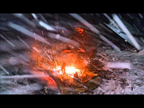 SNOW STORM Camping in the Appalachian Mountains SOLO- Cooking Venison on a hot rock