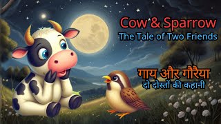 Cow \& sparrow| The tale of two friends|Hindi Motivational Bedtime Moral stories in english for kids