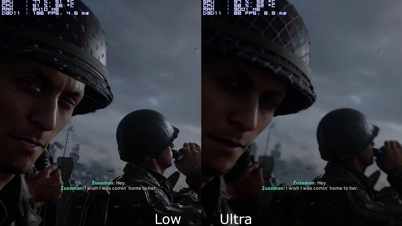 CoD WW2 Ultra Vs Low Settings [GTX 1080, i7 4790k]