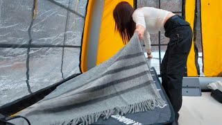 Girl camping in heavy snow, Surviving in coldest weather, Relaxing Nature View @yoyocamp