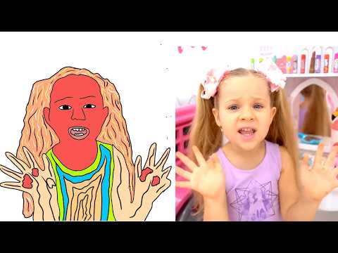 Diana and Roma staged a chocolate challenge funny drawing meme video