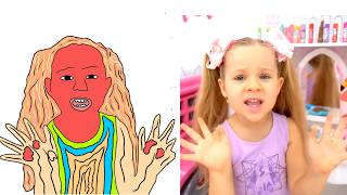 Diana and Roma staged a chocolate challenge funny drawing meme video