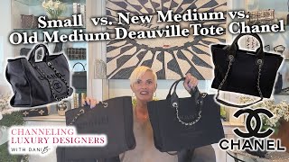 CHANEL DEAUVILLE TOTE COMPARISON 22S TOP HANDLES in SMALL VS 20S NO TOP HANDLES 