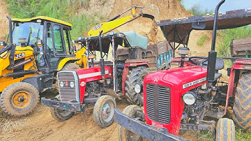 Jcb 3dx Backhoe Eco Machine Loading Mud in Massey and Mahindra Tractor trolley video I JCB video