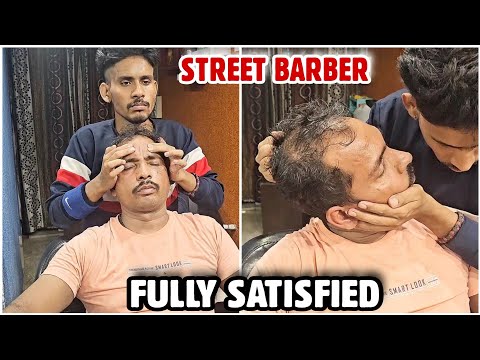 Indian Barber,Asmr  Head,Neck,Ear,Back And Hand Massage By Street Barber Very Satisfing Massage 😌 💤