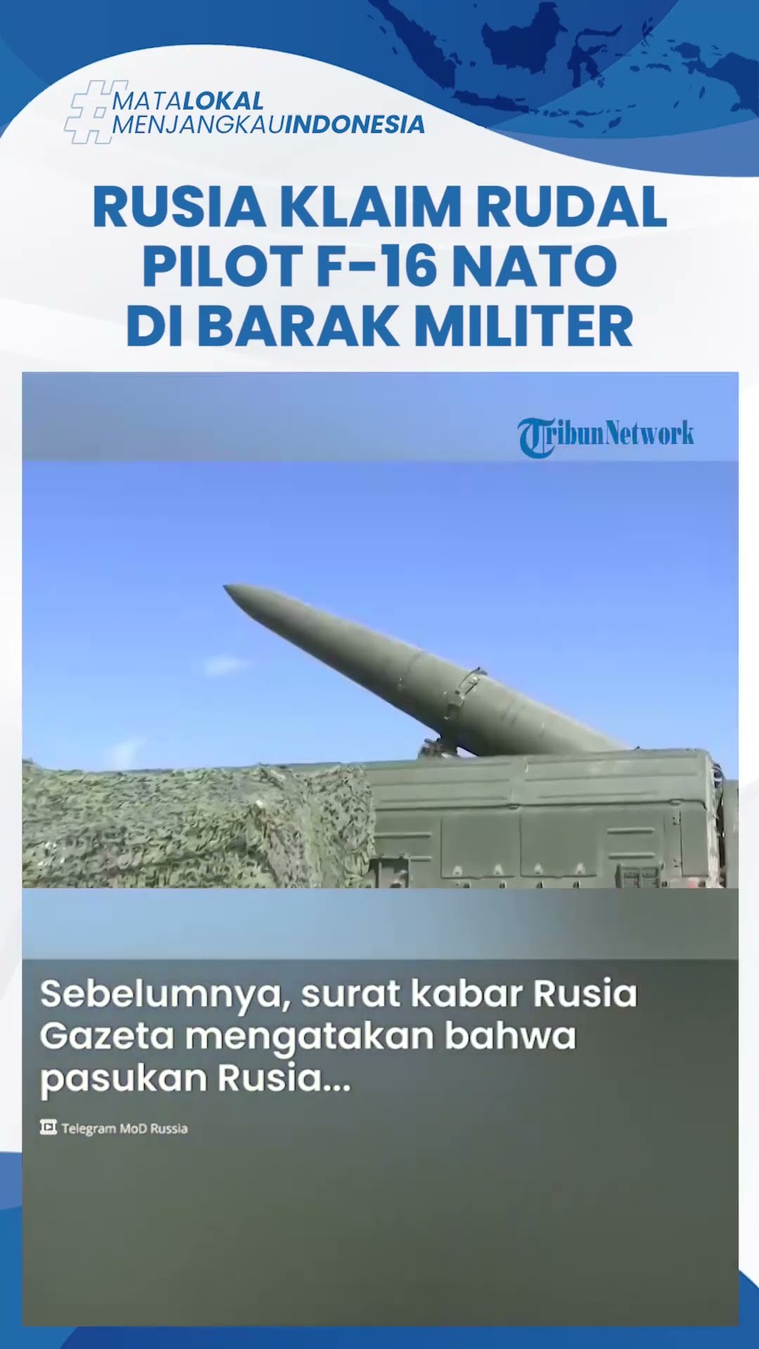 Pilot Jet Tempur F-16 NATO Diduga Tewas dalam Serangan Rudal Iskander Rusia di Barak Militer Ukraina