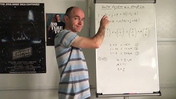 Vectors - Intersection of 2 lines in 3D: worked example showing how to set up simultaneous equations