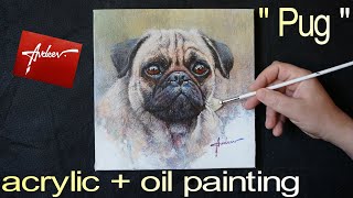 How to draw a dog / Pug portrait with acrylic paints