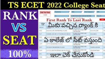 Ts Ecet 2022 Rank vs Seat | Ts Ecet 2022 College wise cutoff ranks| Ts Ecet 2022 cutoff ranks