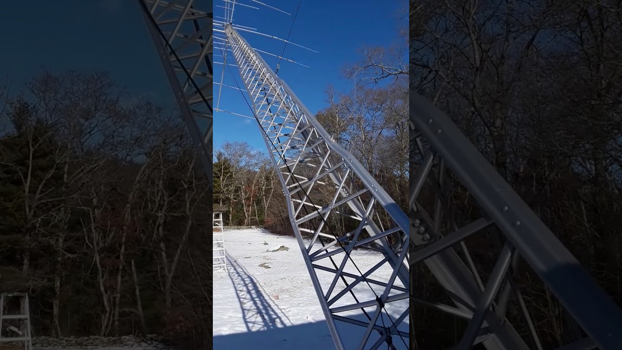 Tower lowering for antenna service. YouTube