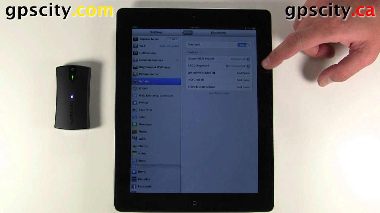 Connecting a Garmin Glo Bluetooth GPS with a Apple iPad - YouTube