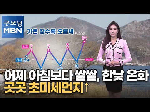 [굿모닝MBN 날씨]어제 아침보다 쌀쌀, 한낮 온화…곳곳 초미세먼지↑[굿모닝 MBN]