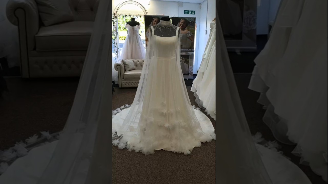 PEARL HIGH NECKLINE WEDDING DRESS OVER CAPE