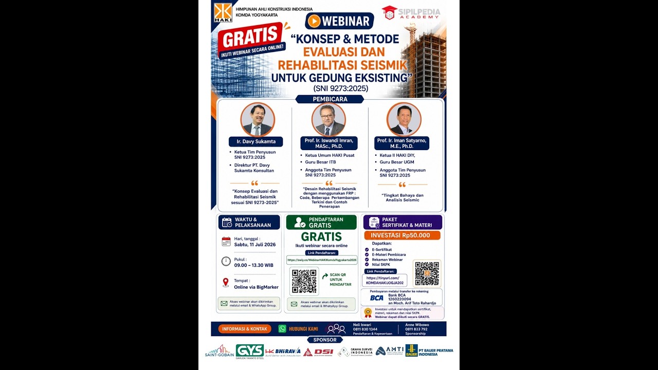 WEBINAR KONSEP DAN METODE EVALUASI REHABILITASI SEISMIK UNTUK GEDUNG EKSISTING (SNI 9273:2025)