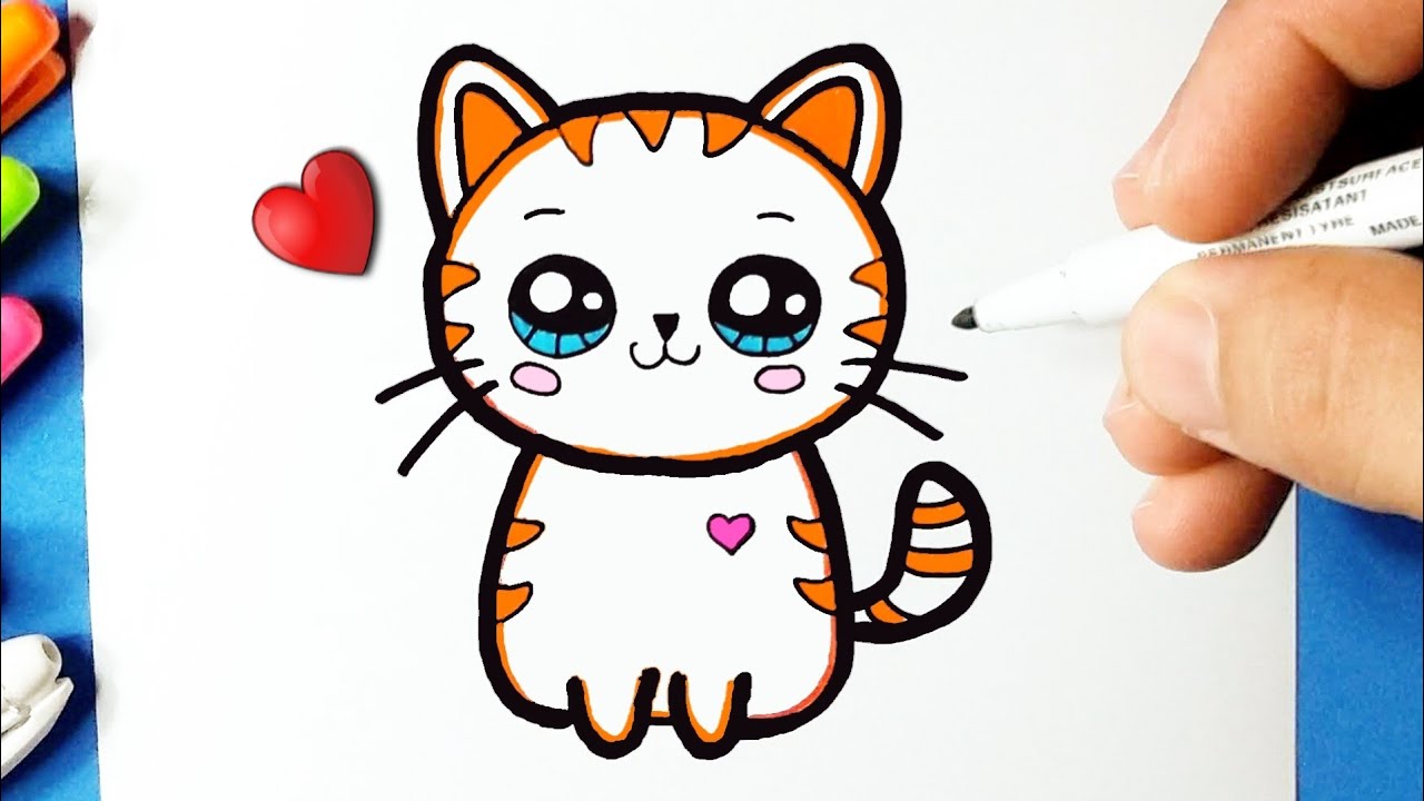 Como desenhar Gatinho tigre fofo Kawaii ❤ Desenhos Kawaii - Desenhos para  Desenhar 