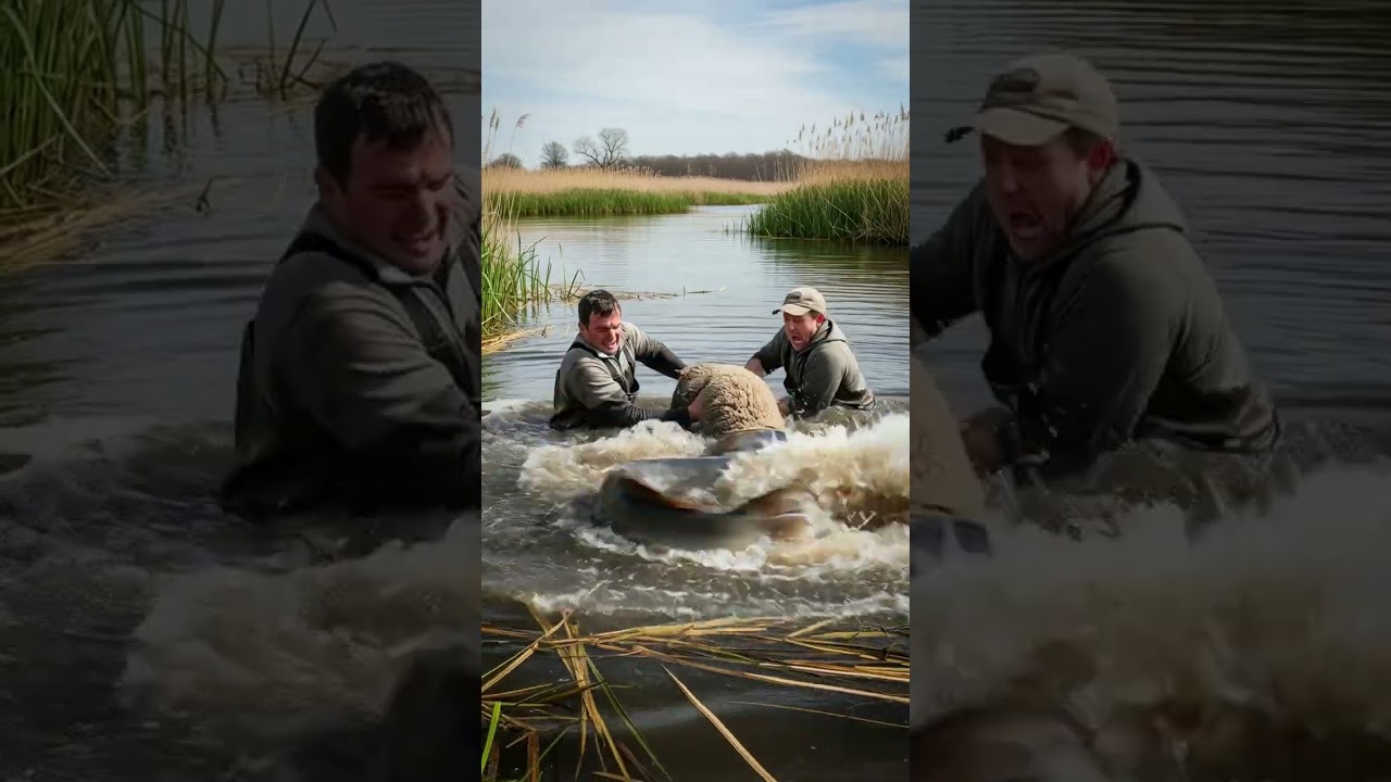 Catfish Attacks Sheep – Real Footage of a River Rescue