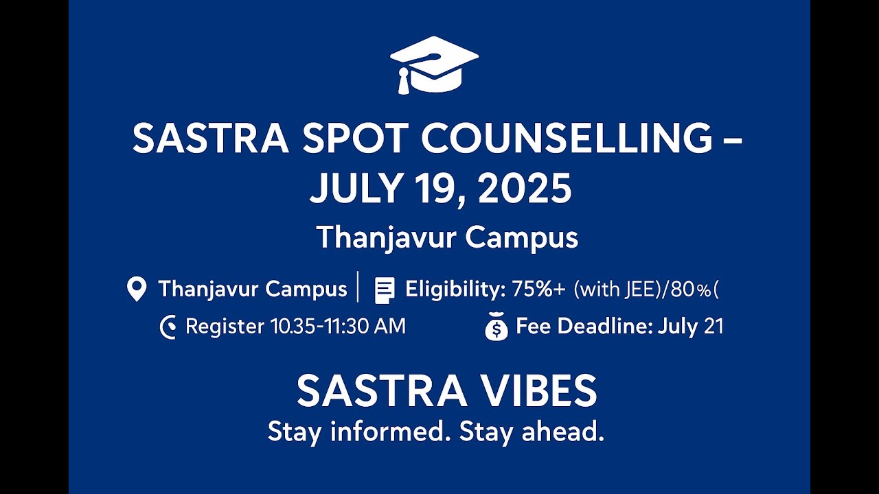 🎓 SASTRA SPOT COUNSELLING – JULY 19, 2025 🎓📍 Thanjavur Campus