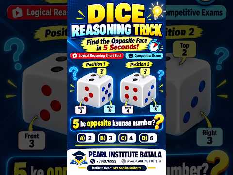 Preview for 🎲 Dice Reasoning Trick in 5 Seconds | Find Opposite Face Fast | Logical Reasoning Shorts